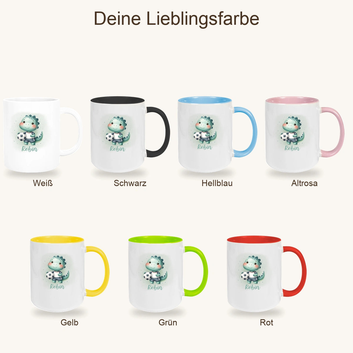 MUCKKI-PRO:937a25723f18f002c4aa969791a54348c969f99183b7270c1e55a968b4874e63:Tasse Wunschname Fußball 15 Personalisiert Keramik Kinderbecher versch. Farben