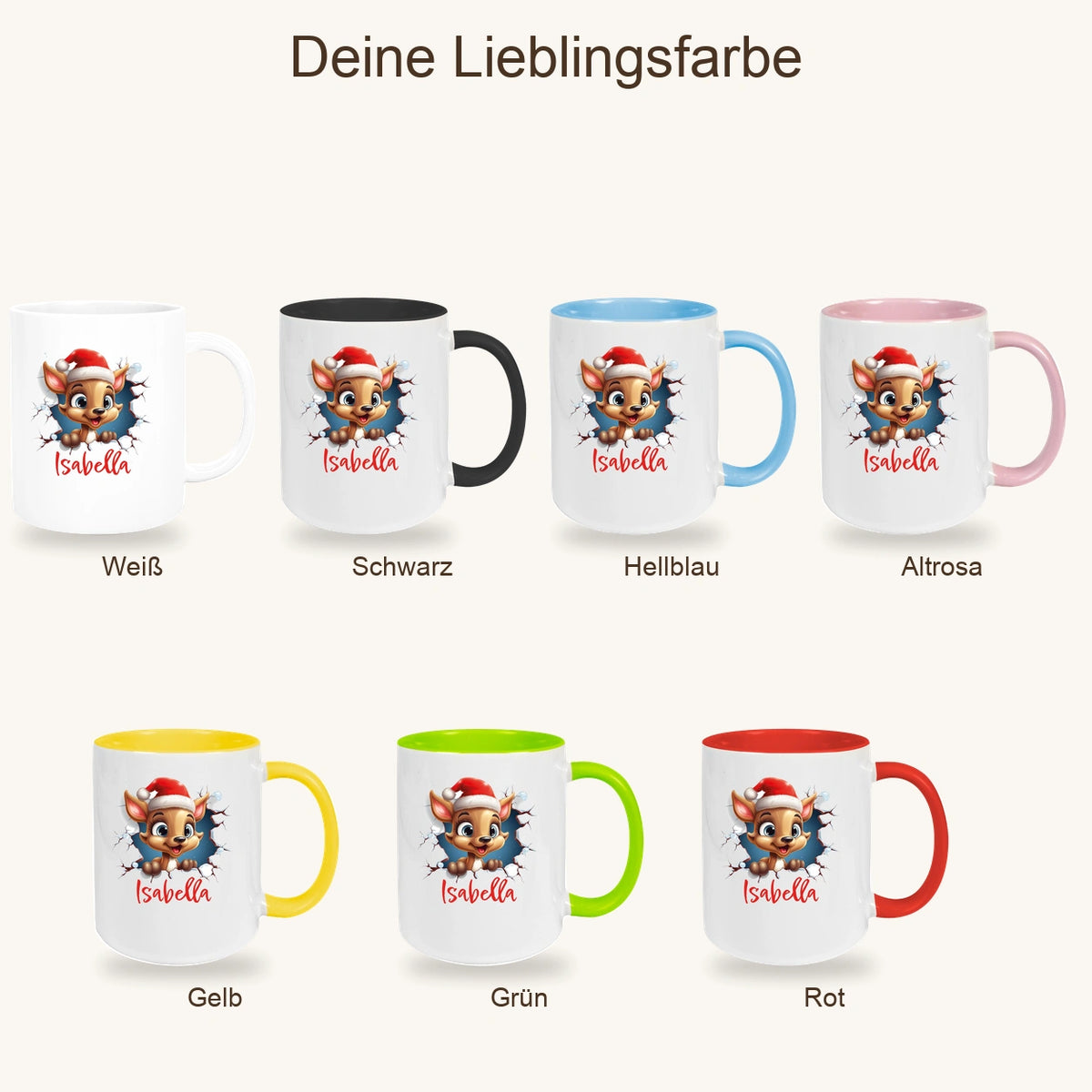 Tasse Wunschname Christmas Rentier 1 Keramik Kinderbecher versch. Farben