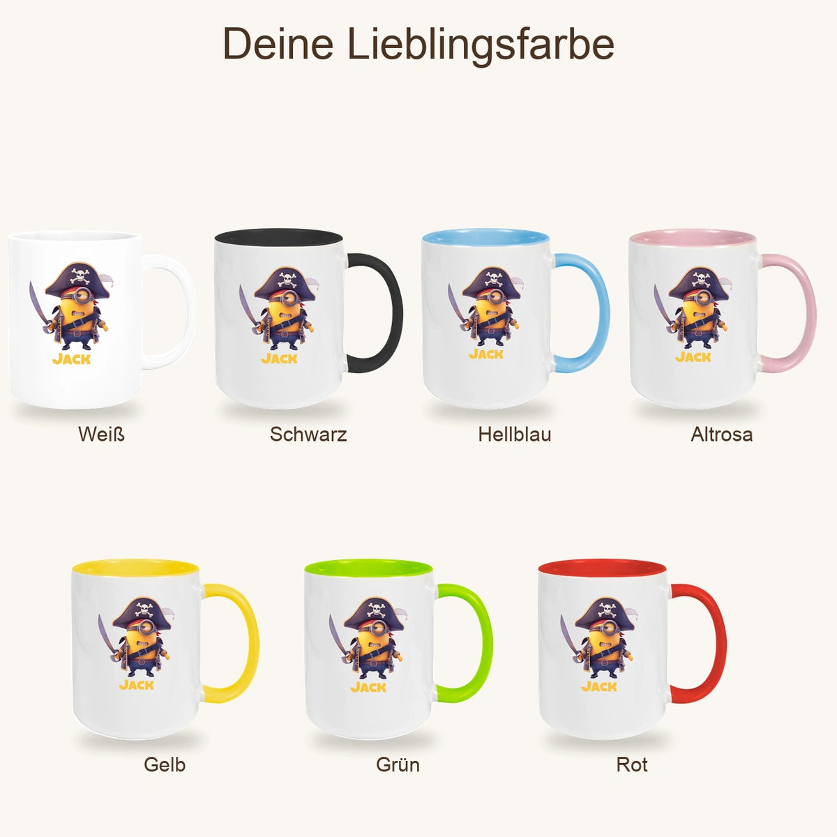 Tasse Minions Kinder Minion 1 Pirat Wunschname Keramik Kinderbecher personalisiert versch. Farben