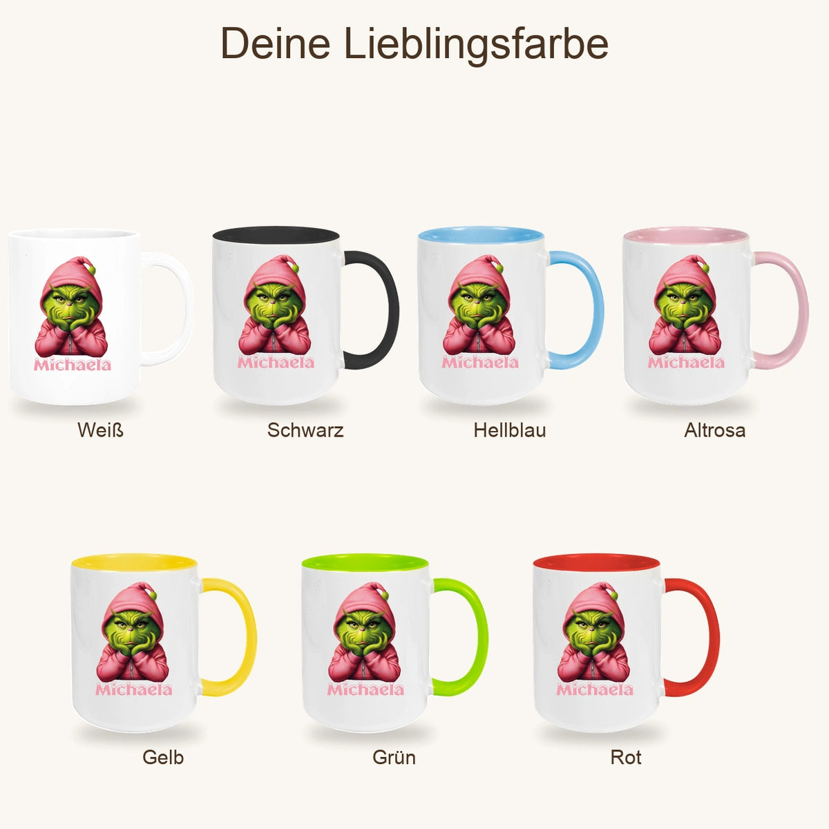 Tasse Wunschname Weihnachten Grinch 10 Keramik Kinderbecher versch. Farben