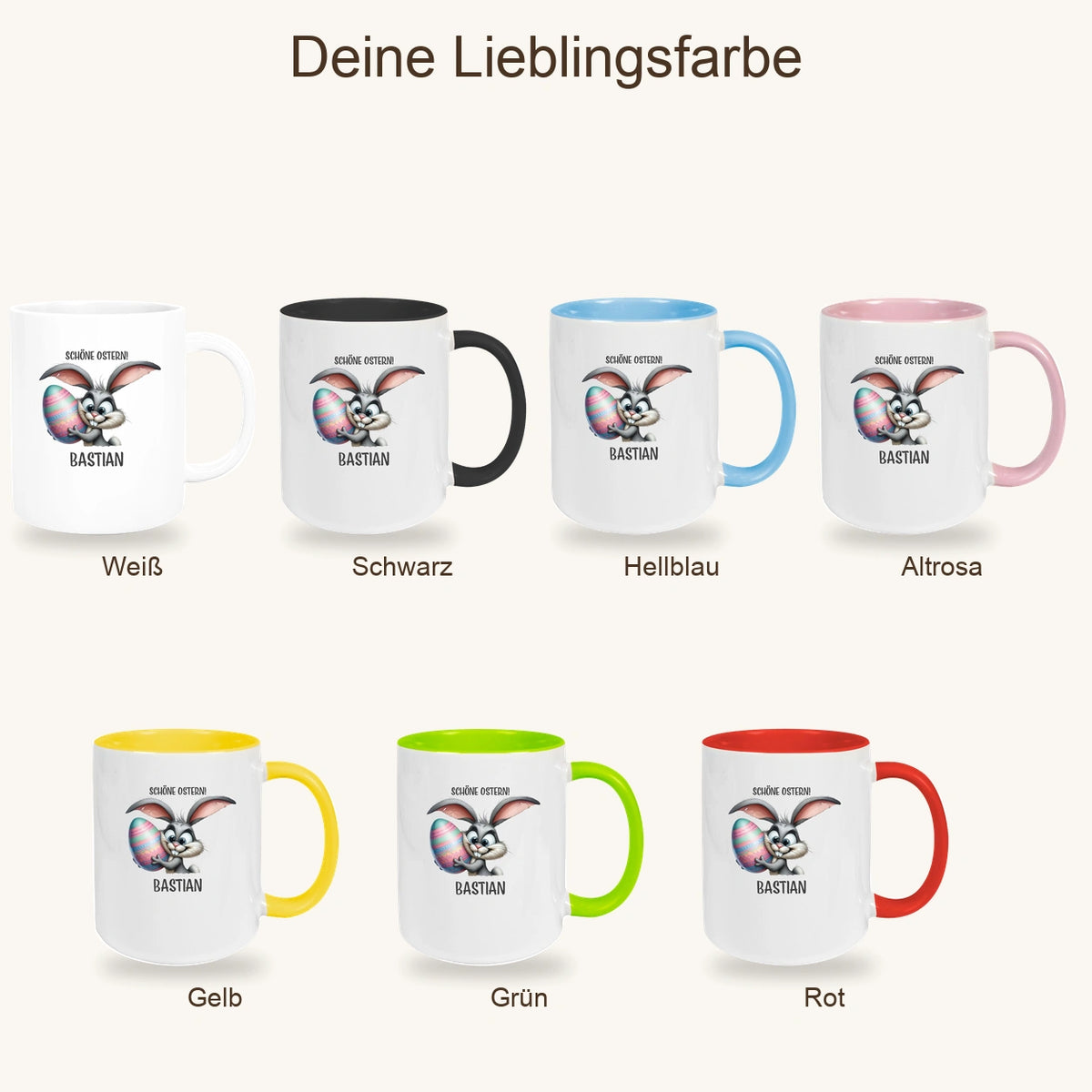 Tasse Ostern - Hase 5 Wunschnamen Keramik personalisiert versch. Farben