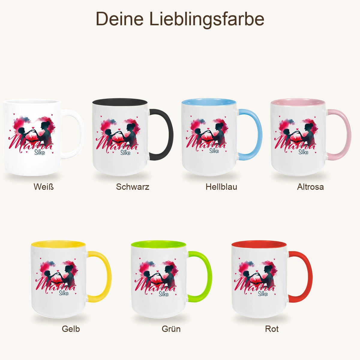 Tasse Muttertag 12 Wunschnamen Keramik Personalisiert versch. Farben