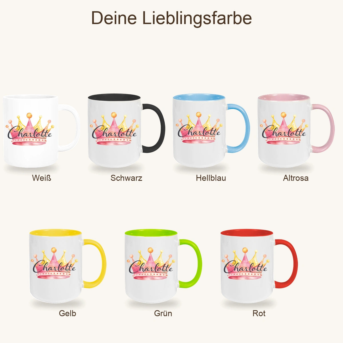 Tasse Krone 2 Wunschname Keramik Kinderbecher personalisiert versch. Farben