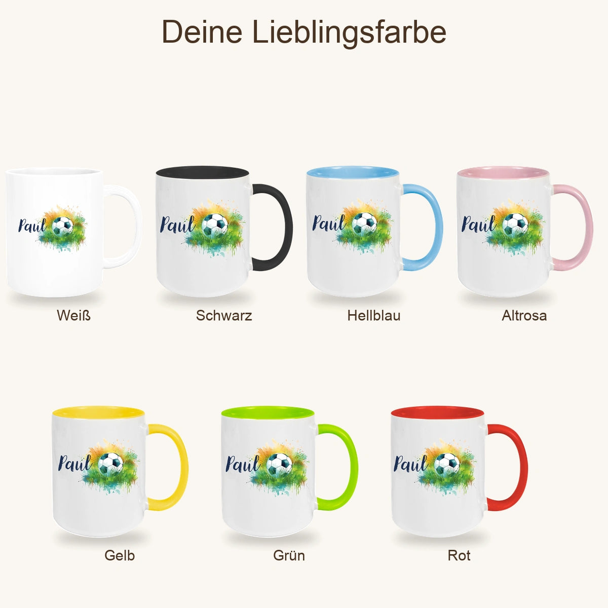 Tasse Fußball 5 Wunschname Keramik Kinderbecher personalisiert versch. Farben