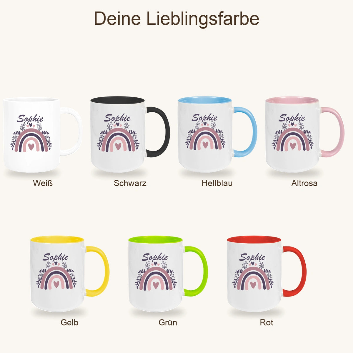 MUCKKI-PRO:fc0dc771b2acd01fc1ff2e48679852cc7624da95280fee7d5b9bb991c2669554:Tasse Regenbogen 8 Wunschname Keramik Kinderbecher versch. Farben