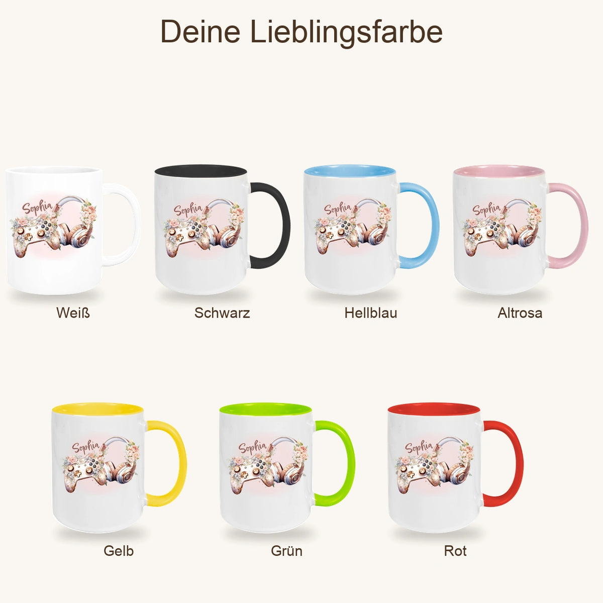 Tasse Gamer 4 Wunschname Keramik Kinderbecher personalisiert versch. Farben