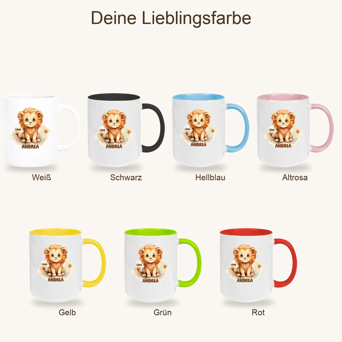 Tasse Sternzeichen Kinder Löwe 1 Wunschname Keramik Kinderbecher personalisiert versch. Farben