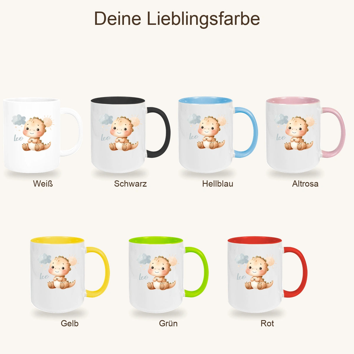 Tasse Dino 19 Wunschname Keramik Kinderbecher Personalisiert versch. Farben