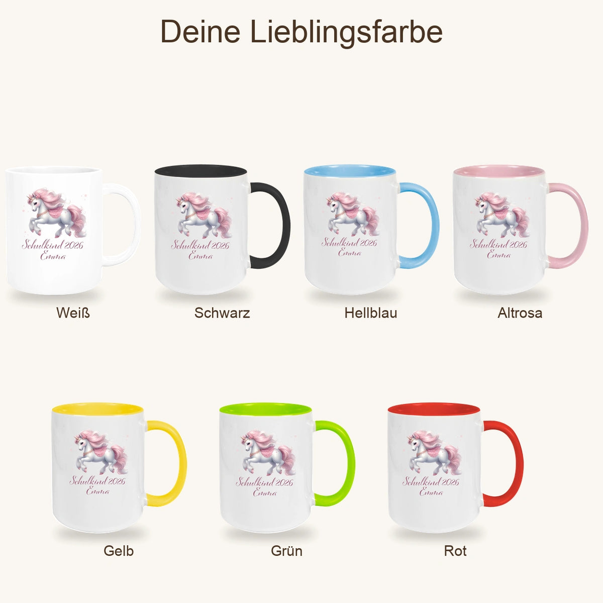 Tasse Schulkind 03 Wunschname Einhorn Keramik Kinderbecher Personalisiert versch. Farben