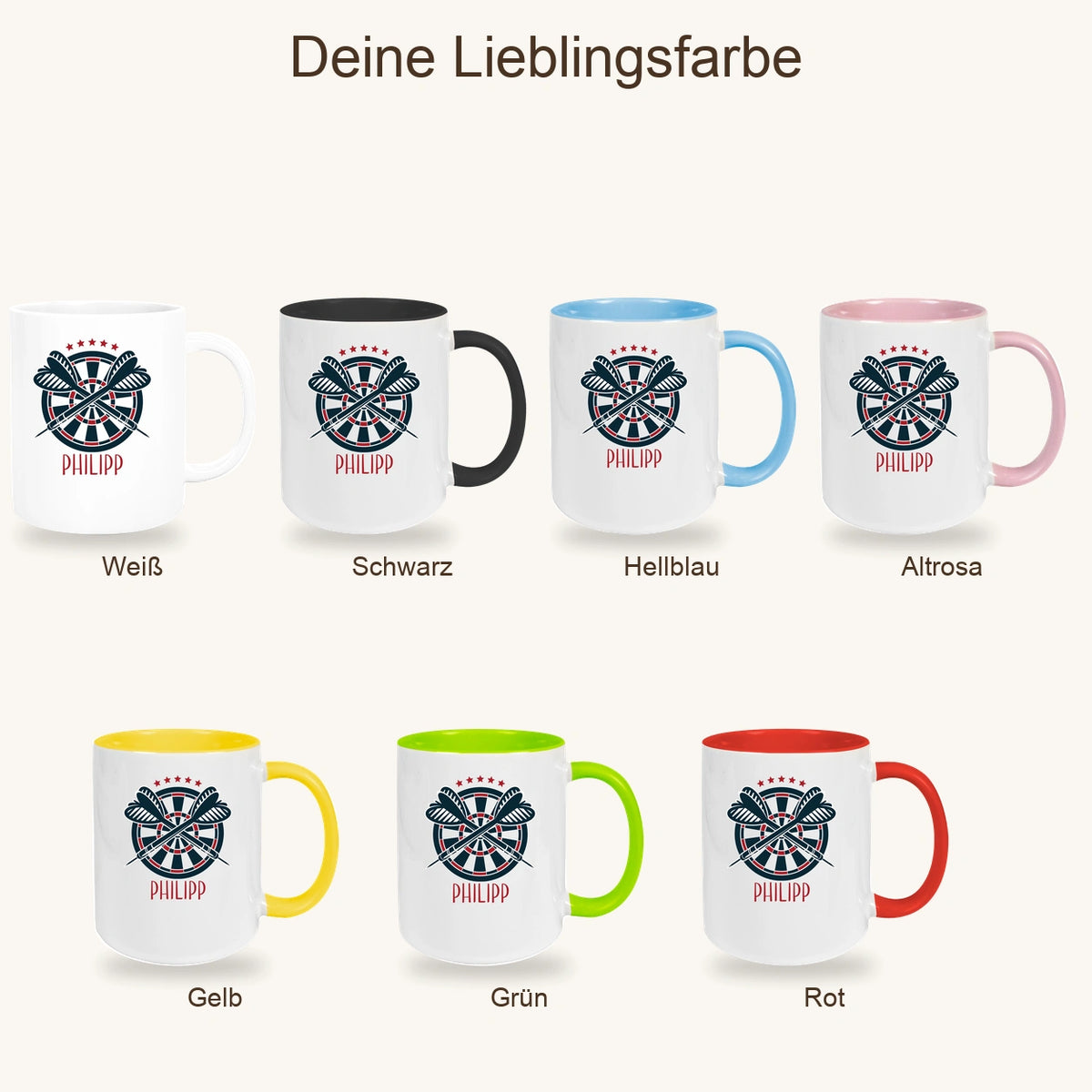 Tasse Dart 1 Wunschname Keramik Kinderbecher personalisiert versch. Farben