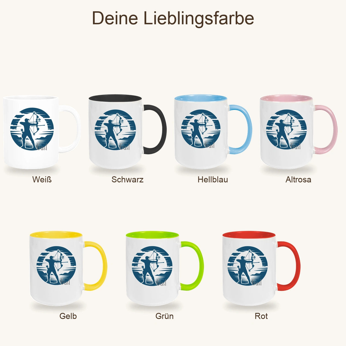 Tasse Bogenschütze 3 Wunschname Keramik personalisiert versch. Farben