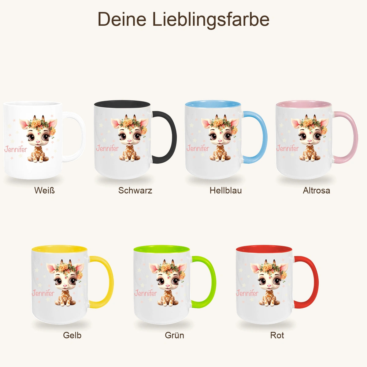 MUCKKI-PRO:3b737636325f30e2cc28b3ff666aeb598c877141df41bba5b05830c01e7e28d4:Tasse Wunschname Giraffe 1 Keramik Kinderbecher versch. Farben
