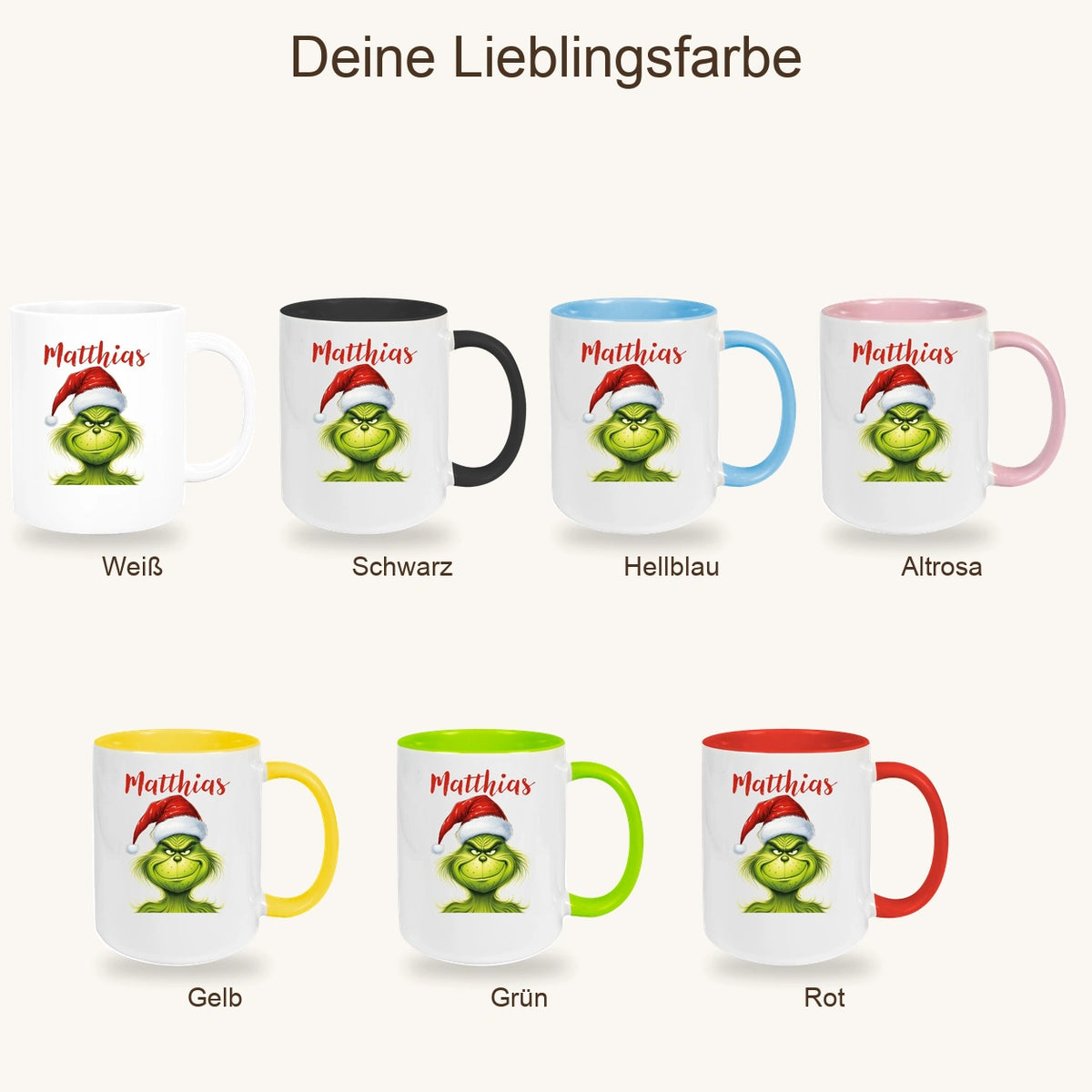 MUCKKI-PRO:c662d905c54d4a6ed7b0be04d26ccf690d0c1c7949a2fe12206ff31067400e13:Tasse Wunschname Weihnachten Grinch 3 Keramik Kinderbecher versch. Farben