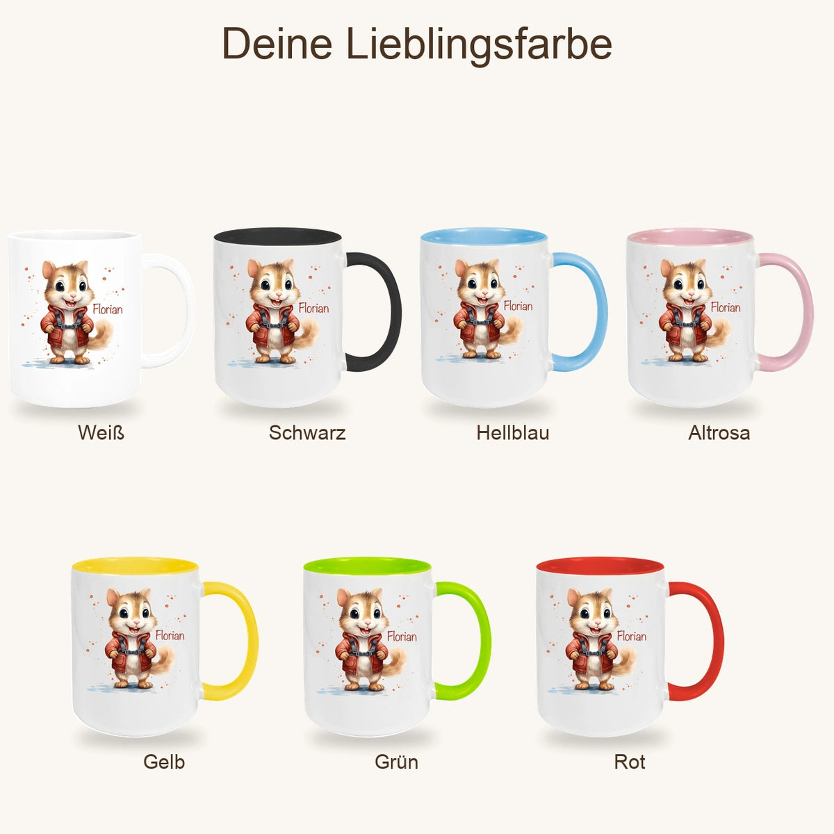 MUCKKI-PRO:473f6beaad21b07a81d517aa68c844c38b6af660d403b31c260666096d34447d:Tasse Wunschname Chipmunk 1 Keramik Kinderbecher personalisiert versch. Farben
