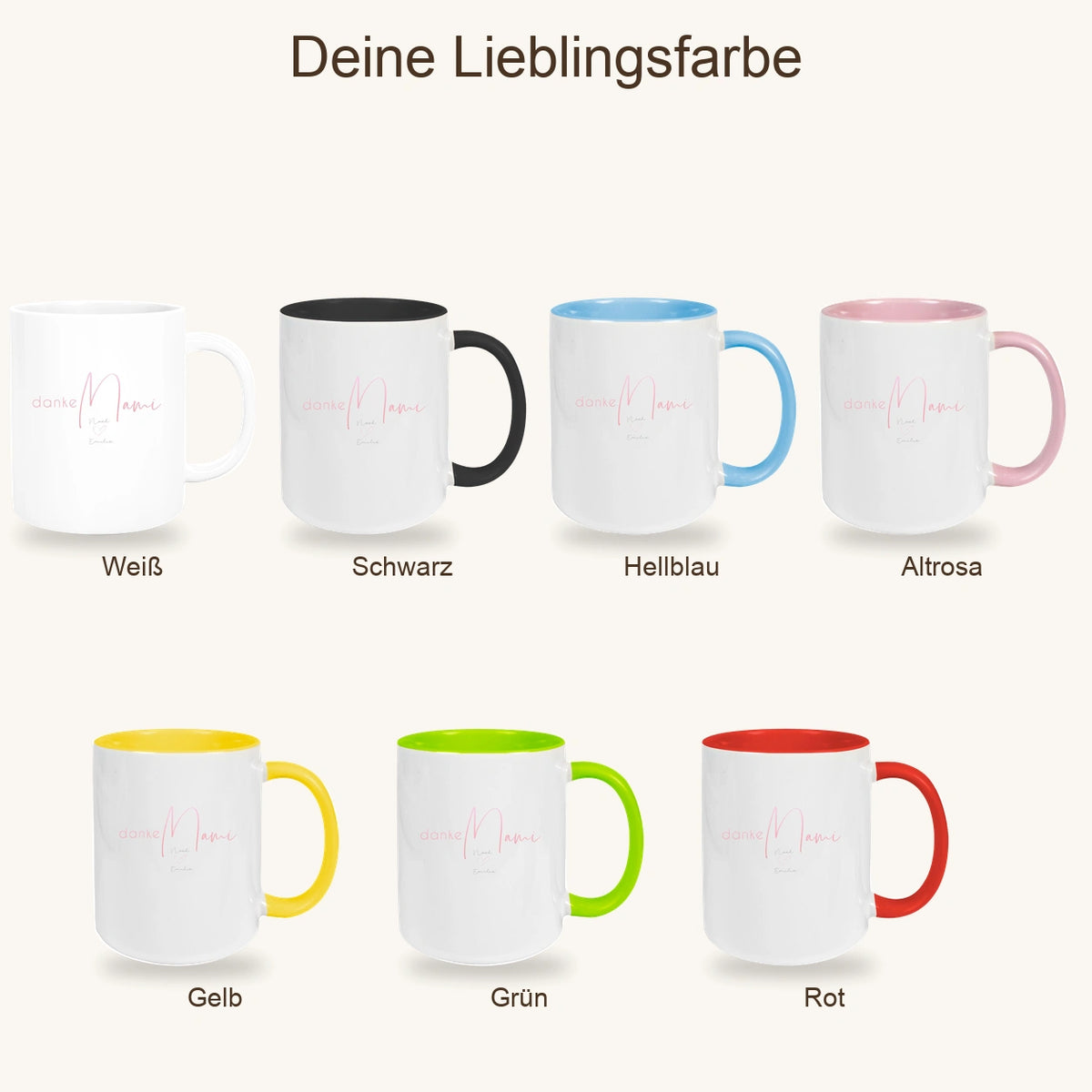 MUCKKI-PRO:1e756f0241bfd0fa185ec142d5f0d7d9ab4aebd29cdd0088ce6a6cfd07ccb738:Tasse Muttertag 5 Wunschnamen Keramik Personalisiert versch. Farben