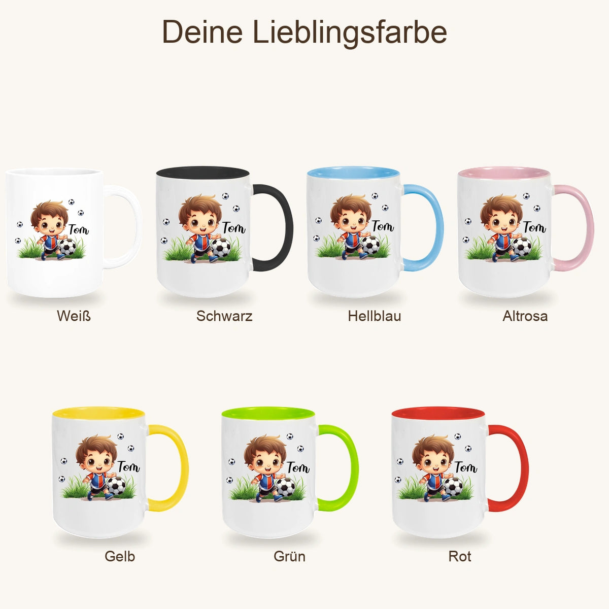 Tasse Fußball 8 Wunschname Keramik Kinderbecher personalisiert versch. Farben