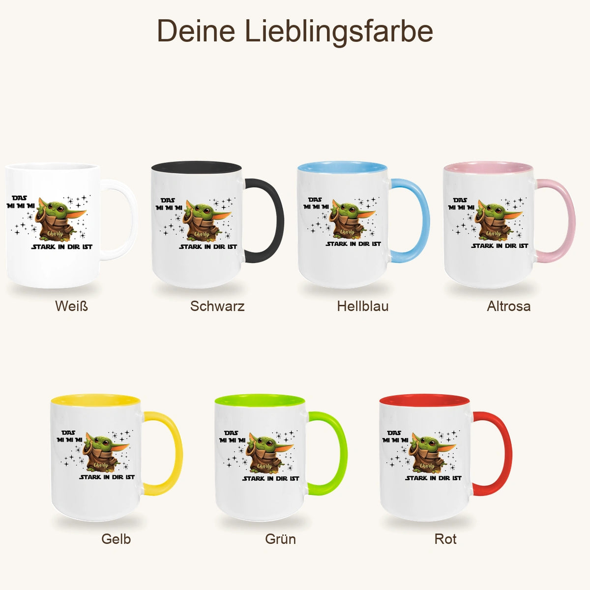 MUCKKI-PRO:8d369b449cfde050d633b63b970dd76ee60137039c7a2a9aea99962d9075ab63:Tasse Wunschname Baby-Yoda 1 Keramik Kinderbecher personalisiert versch. Farben