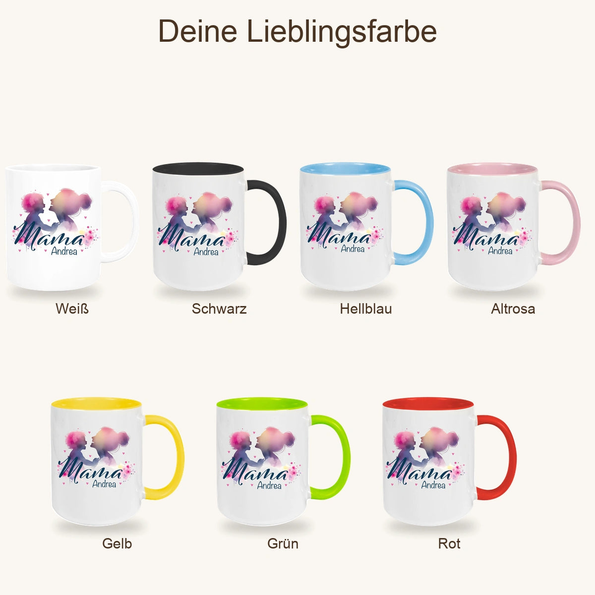 MUCKKI-PRO:d1c85dfc7e99af8f00a0efb83465da2aae0a67b097822a66f2c86544138b4b54:Tasse Muttertag 11 Wunschnamen Keramik Personalisiert versch. Farben