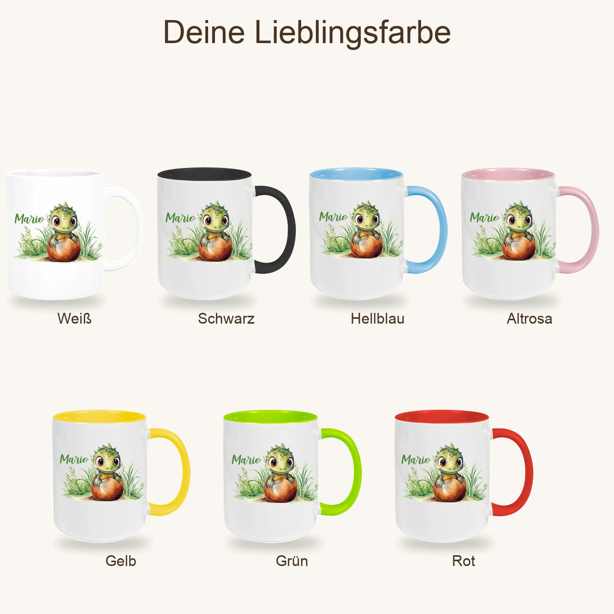 MUCKKI-PRO:d08a4f704f0c0de86d2700b1d4e41acf05be8ca05e7477e3edd272d40090bdca:Tasse Dino 7 Wunschname Keramik Kinderbecher Personalisiert versch. Farben