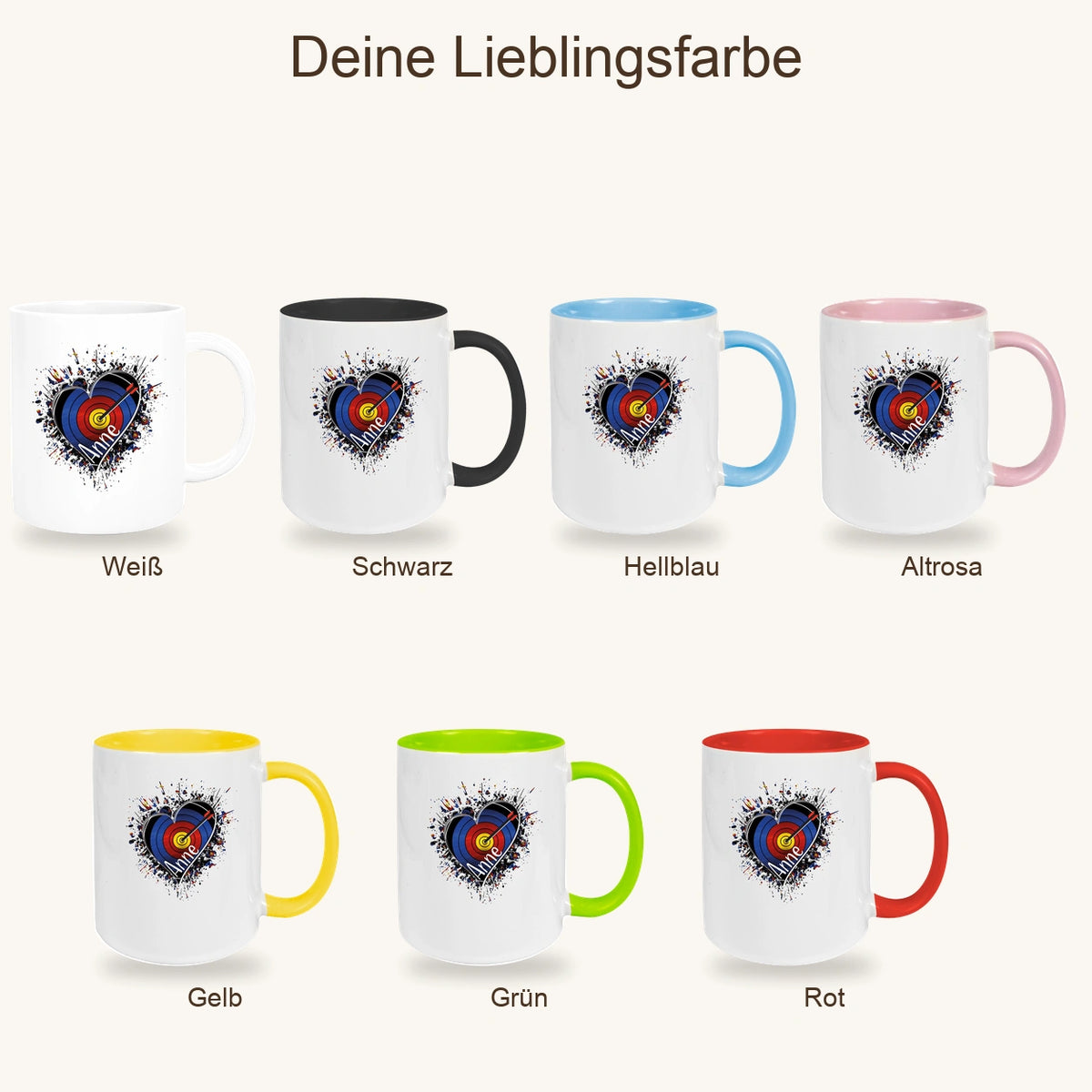 MUCKKI-PRO:242a7be2fcbc9a2ac08512f3397f8f2a840092b540ef92b0d190da2610e55953:Tasse Bogenschütze 4 Wunschname Keramik personalisiert versch. Farben