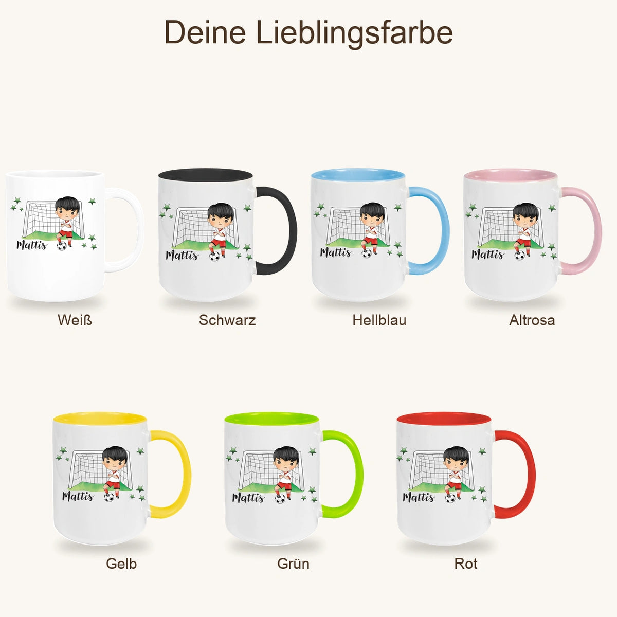 MUCKKI-PRO:991b3712d08e33aed272d2f0b3e5d95d919f0970cdc510c4f1b090d196eca6a4:Tasse Fußball 2 Wunschname Keramik Kinderbecher personalisiert versch. Farben