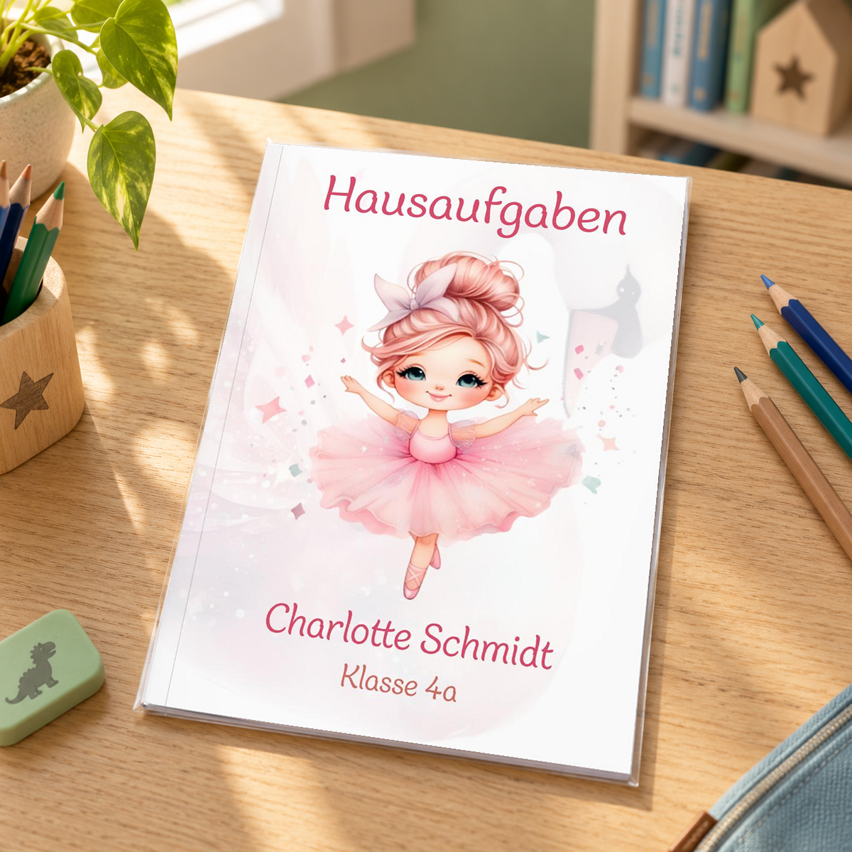 MUCKKI-PRO:9ba20e7aaf7112b779620d02bfd05bea49f0be028f8cfe09c7eda3d013dcfa45:Hausaufgabenheft Ballerina 1 DIN A5 - 48 Blatt mit Name und Klasse