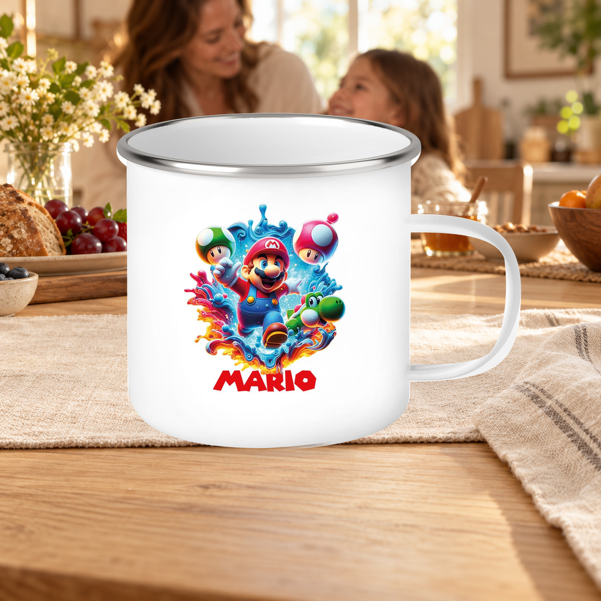 MUCKKI-PRO:30790f9421621a2c2f2df5621213c483eb806c5a6dba99bd96624c443776d803:Tasse Wunschname Super-Mario 8 Emaille Kinderbecher personalisiert