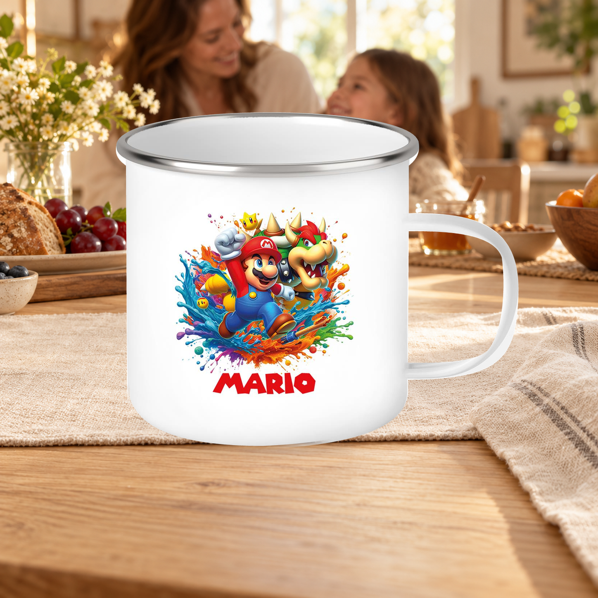 MUCKKI-PRO:9a1465ee915d56922eca5a80ff899731c3261cca088b354327f37a43993d9ff7:Tasse Wunschname Super-Mario 5 Emaille Kinderbecher personalisiert