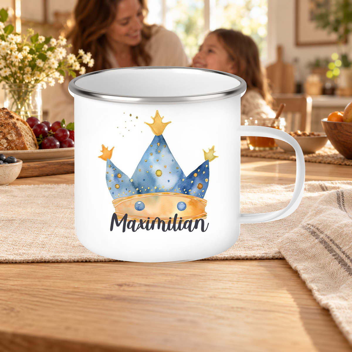 MUCKKI-PRO:1b022e260dcd441cc28bdfbff469b7e75bfc7eb68238c495bfe67bcea4d0ad90:Tasse Prinz Krone 1 Wunschname Emaille Kinderbecher personalisiert