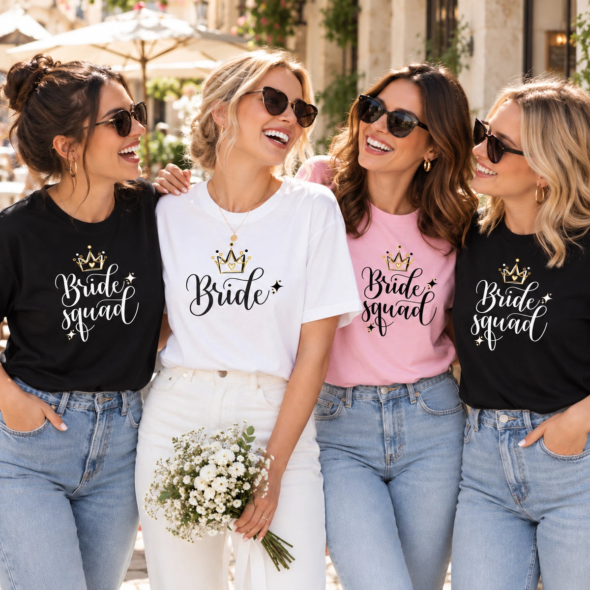 MUCKKI-PRO:55c7d3e65bb3cde121e19a7836cafcd804ecc6716a5bf527e47303f18910fe75:T-Shirt Bride & Bride-Squad 03– Damen-Shirt für den Junggesellinnenabschied