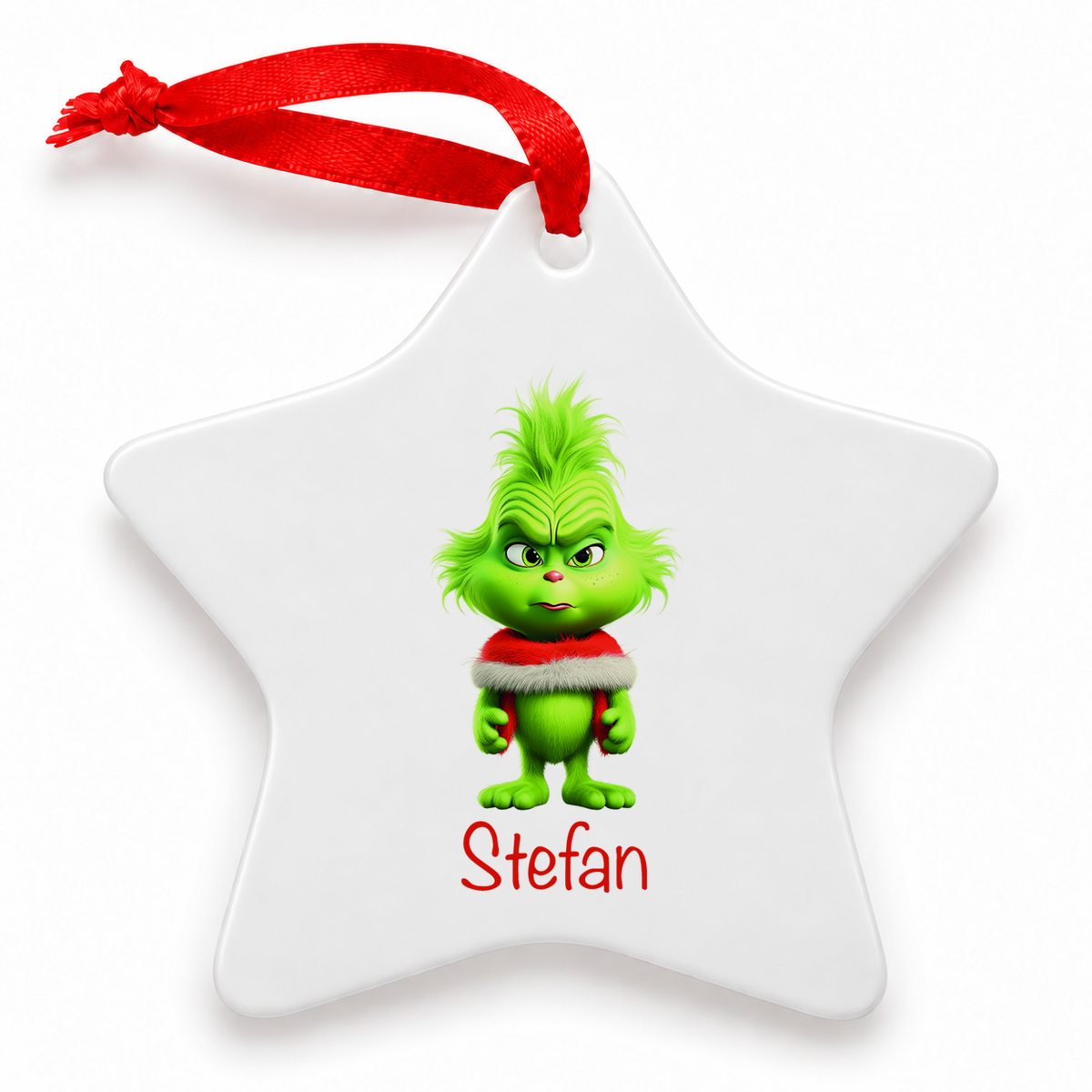 Weihnachtsanhänger personalisiert Grinch 1 mit Wunschnamen – Rund, Stern, Herz oder Glocke