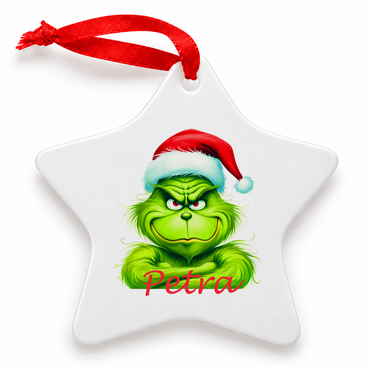 Weihnachtsanhänger personalisiert Grinch 2 mit Wunschnamen – Rund, Stern, Herz oder Glocke