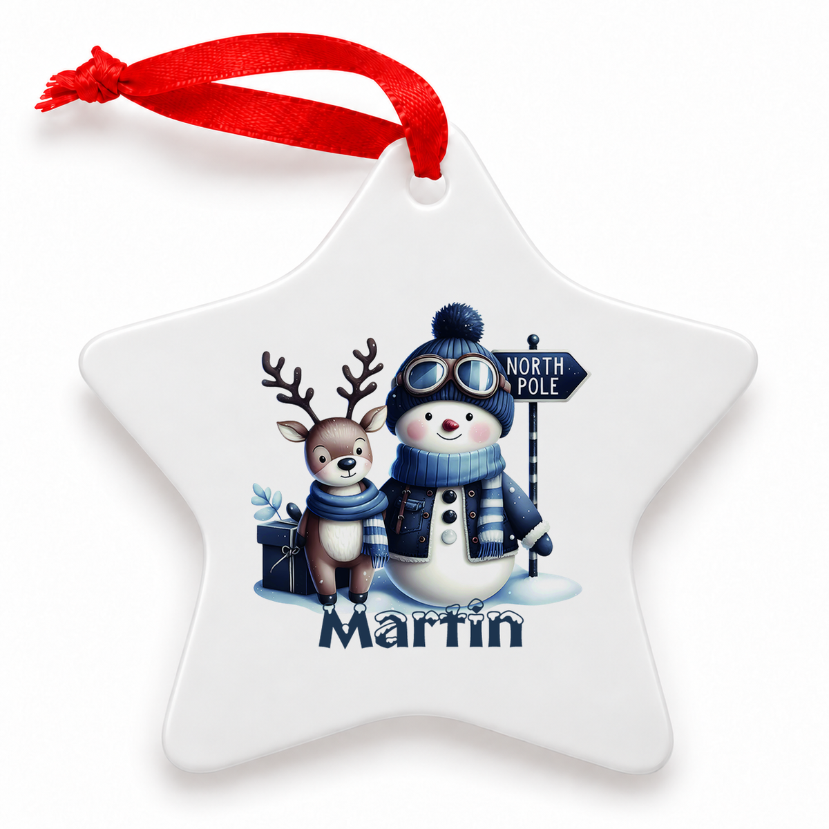 Weihnachtsanhänger personalisiert Schneemann 5 mit Wunschnamen – Rund, Stern, Herz oder Glocke