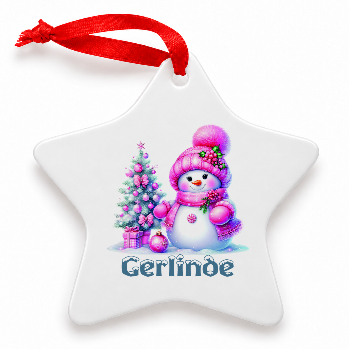 MUCKKI-PRO:5260e813de2058ed6b8e2ca1b2a9f1e172a5286c5b3a724c66404e01658d6e7f:Weihnachtsanhänger personalisiert Schneemann 3 mit Wunschnamen – Rund, Stern, Herz oder Glocke