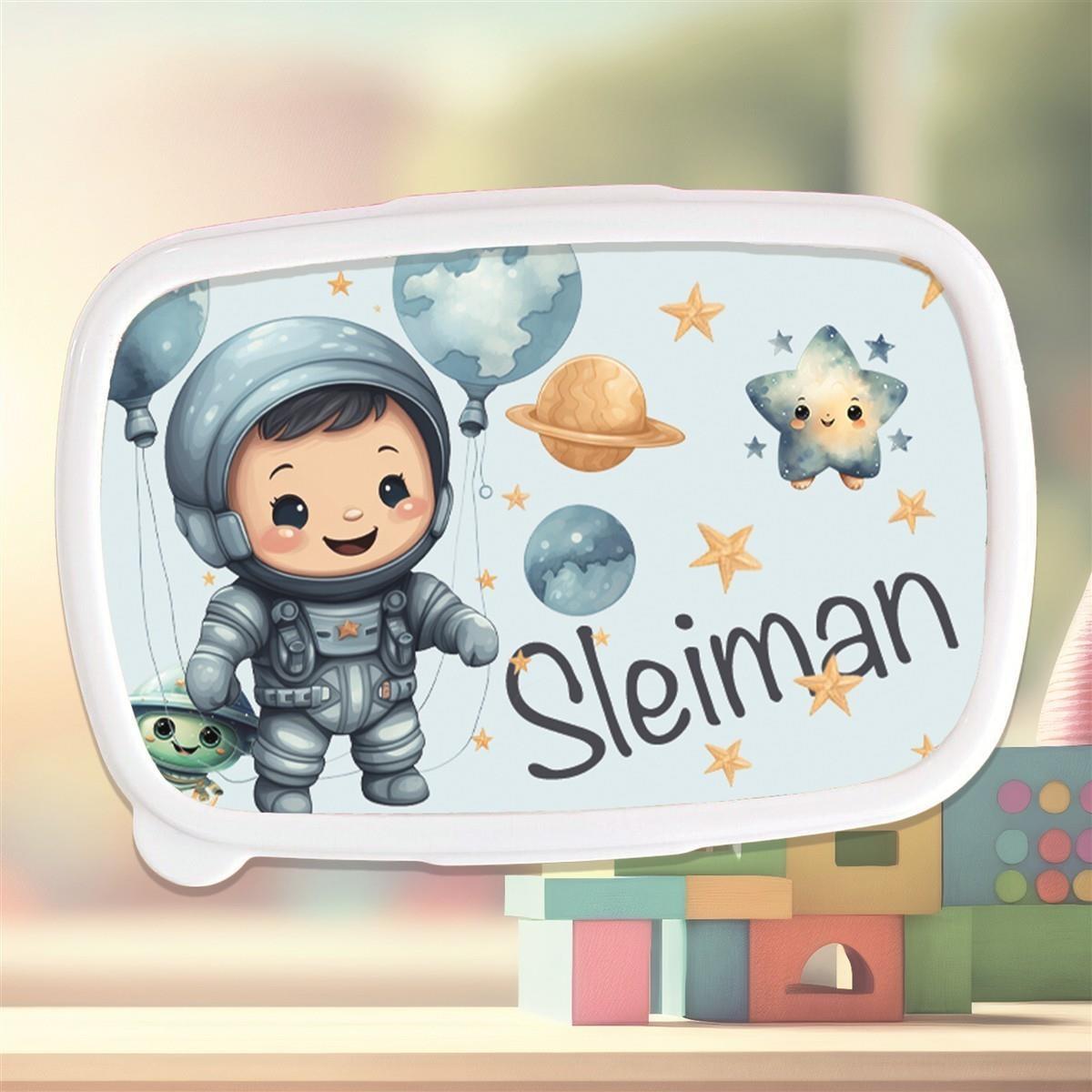 Brotdose mit Namen Astronaut 01 – Personalisierte Lunchbox für Schule & Kindergarten versch. Farben