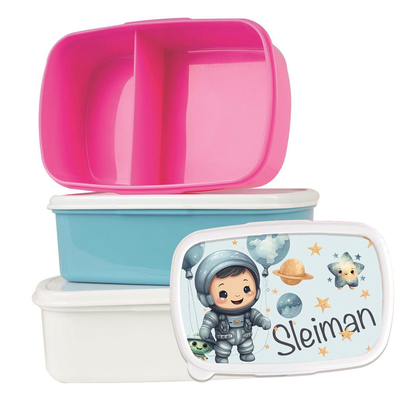 Brotdose mit Namen Astronaut 01 – Personalisierte Lunchbox für Schule & Kindergarten versch. Farben