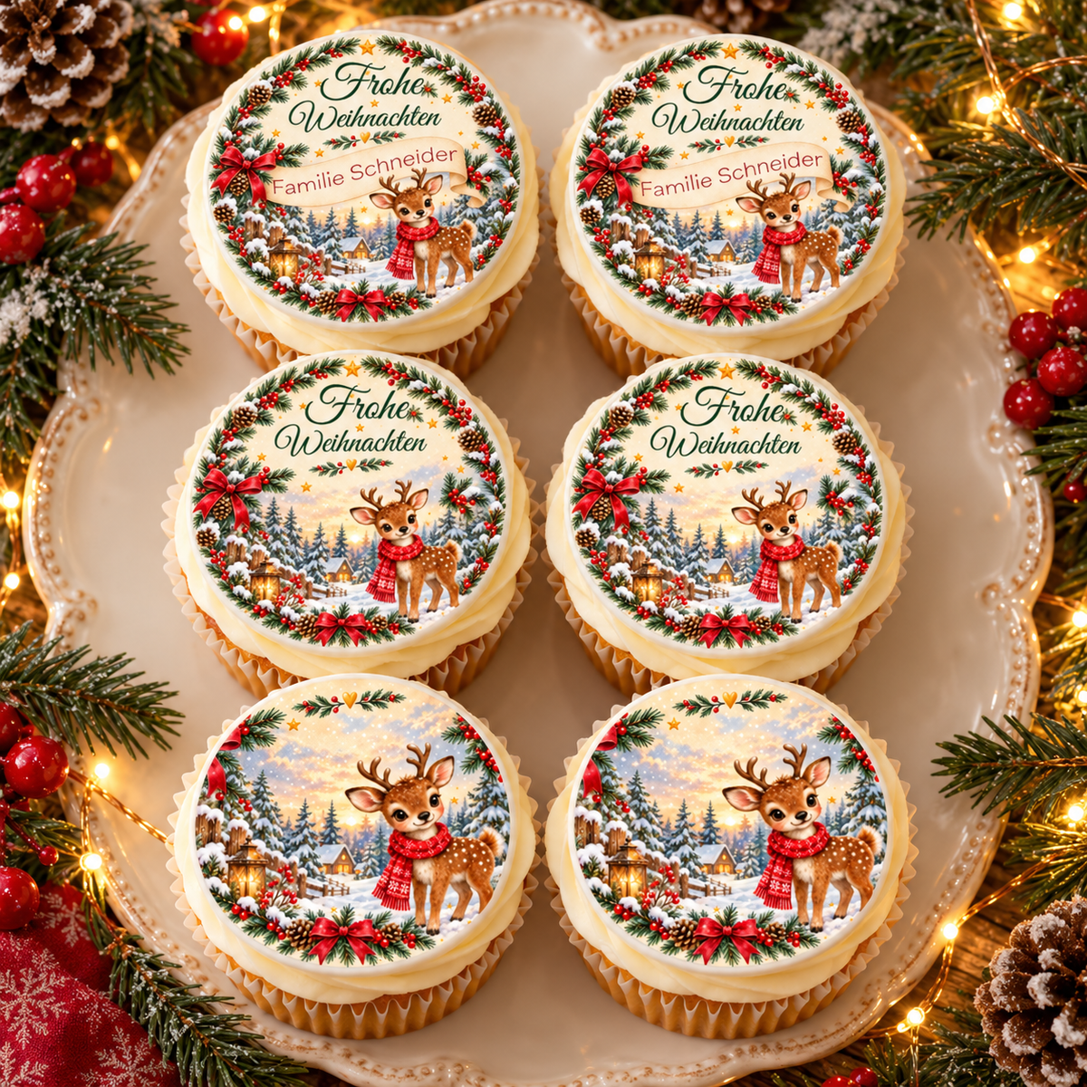 Muffinaufleger Weihnachten Rentier – personalisiert mit Familienname – 4 cm oder 6 cm