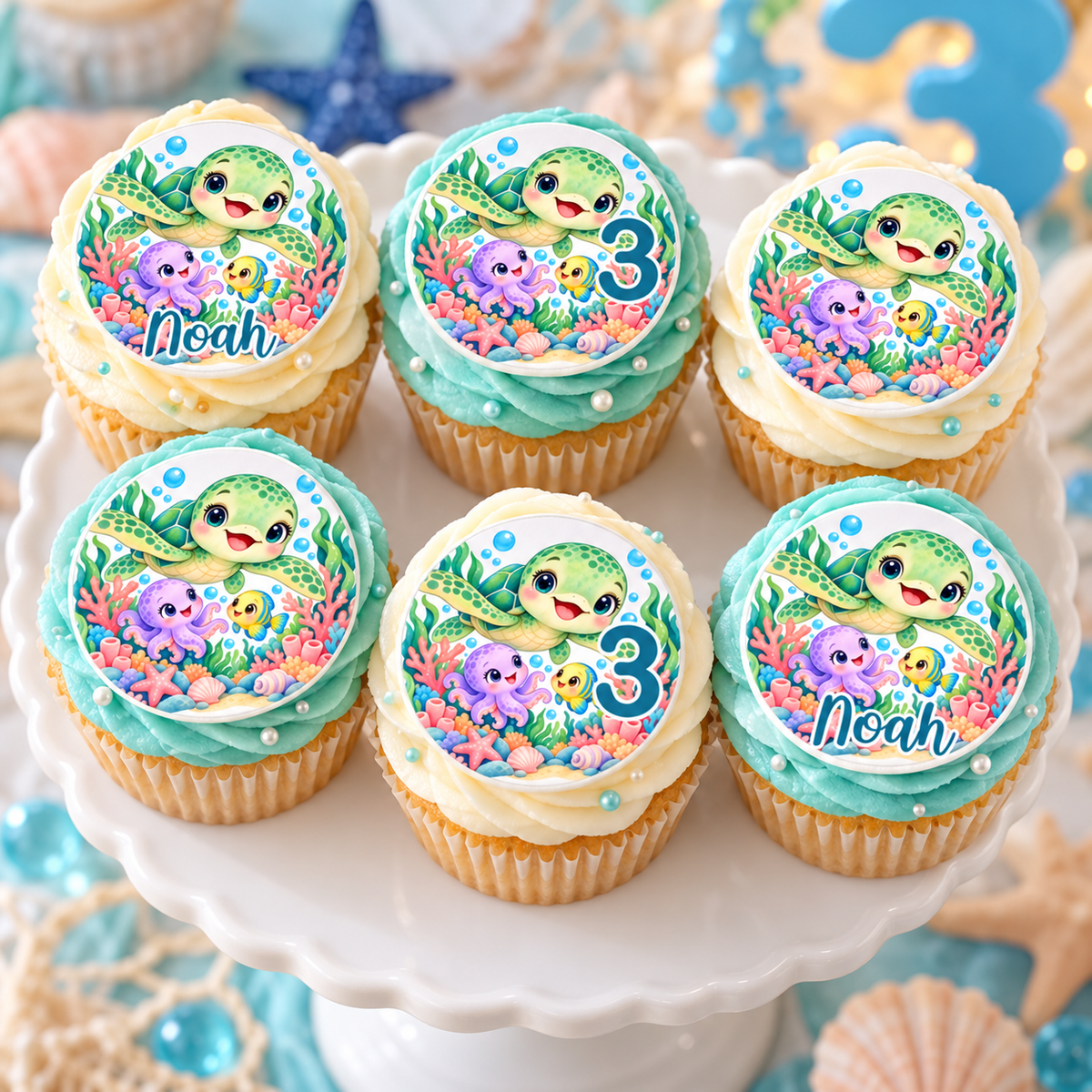 MUCKKI-PRO:7190eeafa2b09bc1087dc029100a501820ee14bfb65499b83998b176ea0bd1ce:Muffinaufleger Geburtstag Schildkröte 1 – versch. Formen mit Name