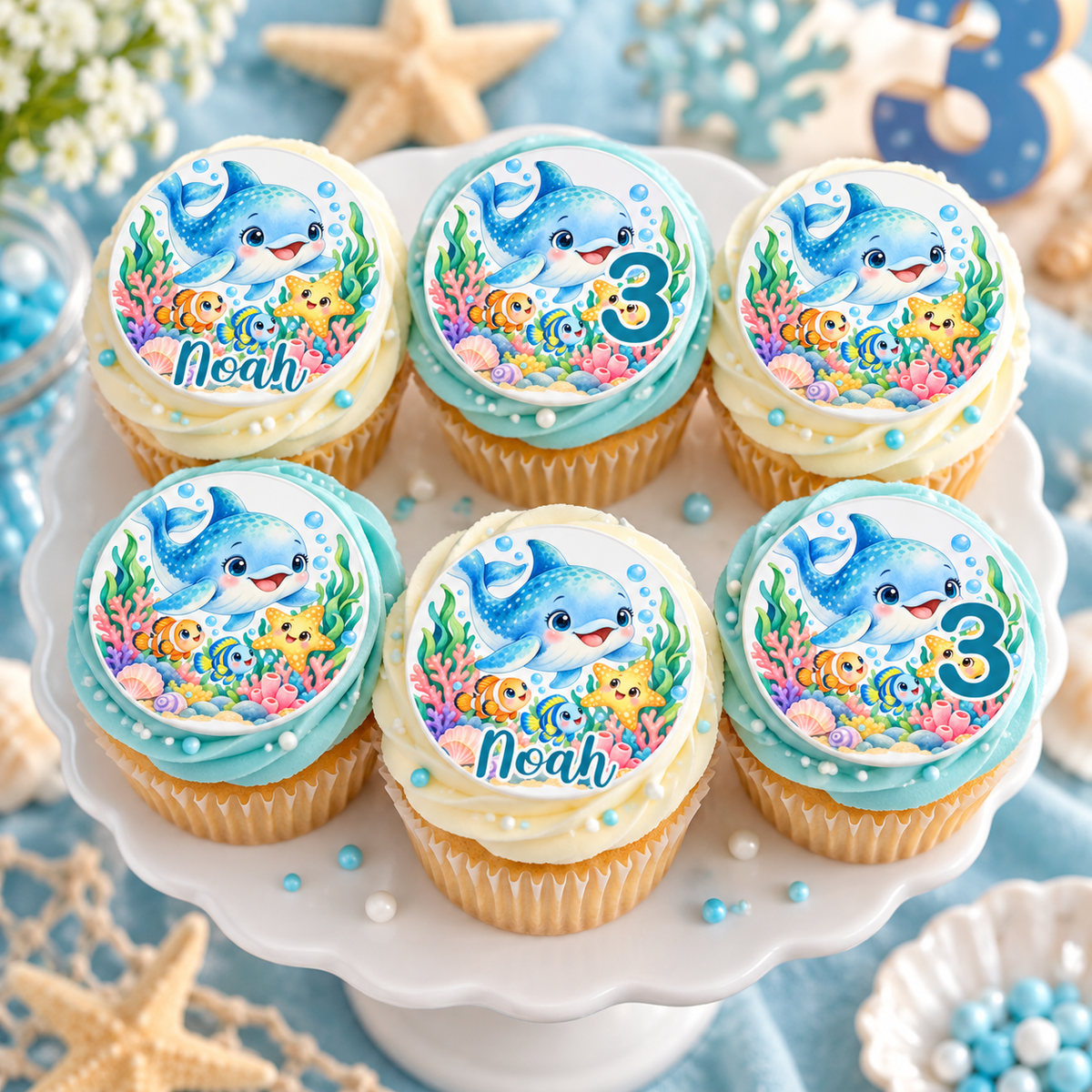 MUCKKI-PRO:044a9fa5739b4a05baf2eb1ab9dc996433838f39b4ae0c29d94a21acd979f7b0:Muffinaufleger Geburtstag Delfin 1 – versch. Formen mit Name