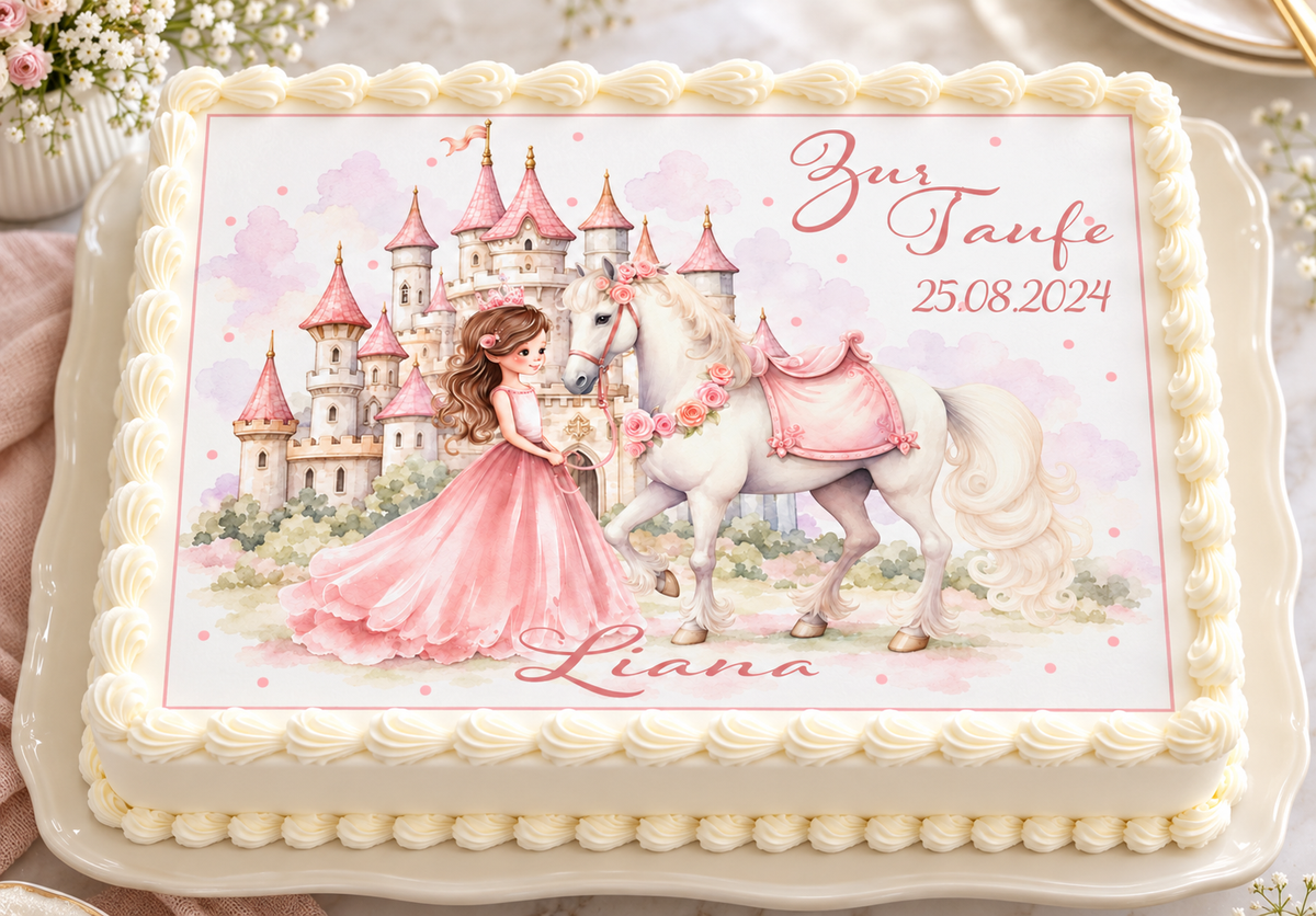 Tortenaufleger Taufe Prinzessin 2 Name & Datum – versch. Formen