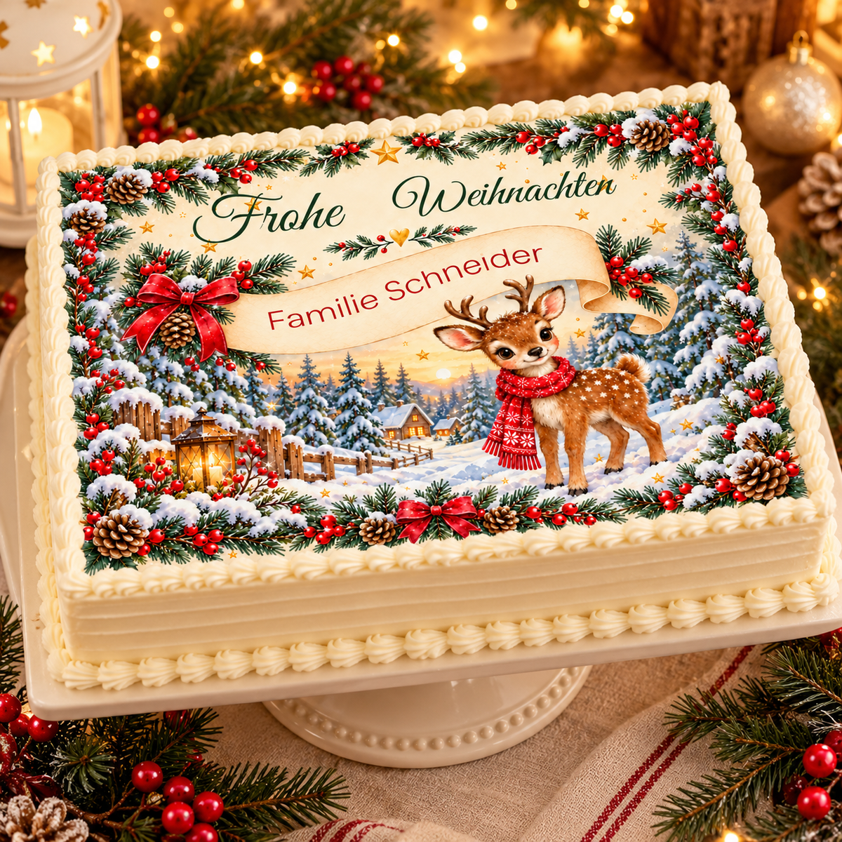 Tortenaufleger Weihnachten Rentier – personalisiert mit Familienname – versch. Formen