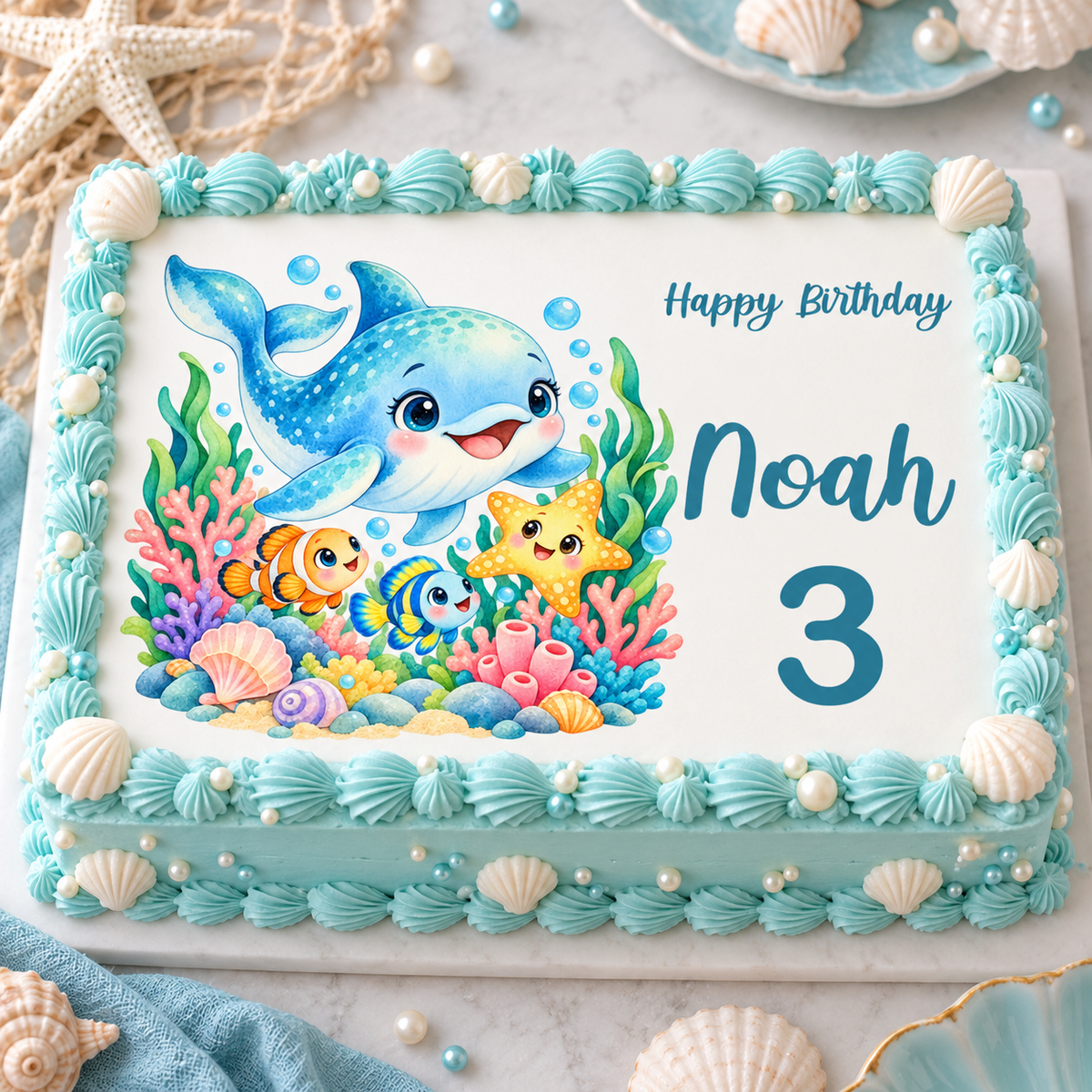 Tortenaufleger Geburtstag Delfin 1 – versch. Formen mit Name