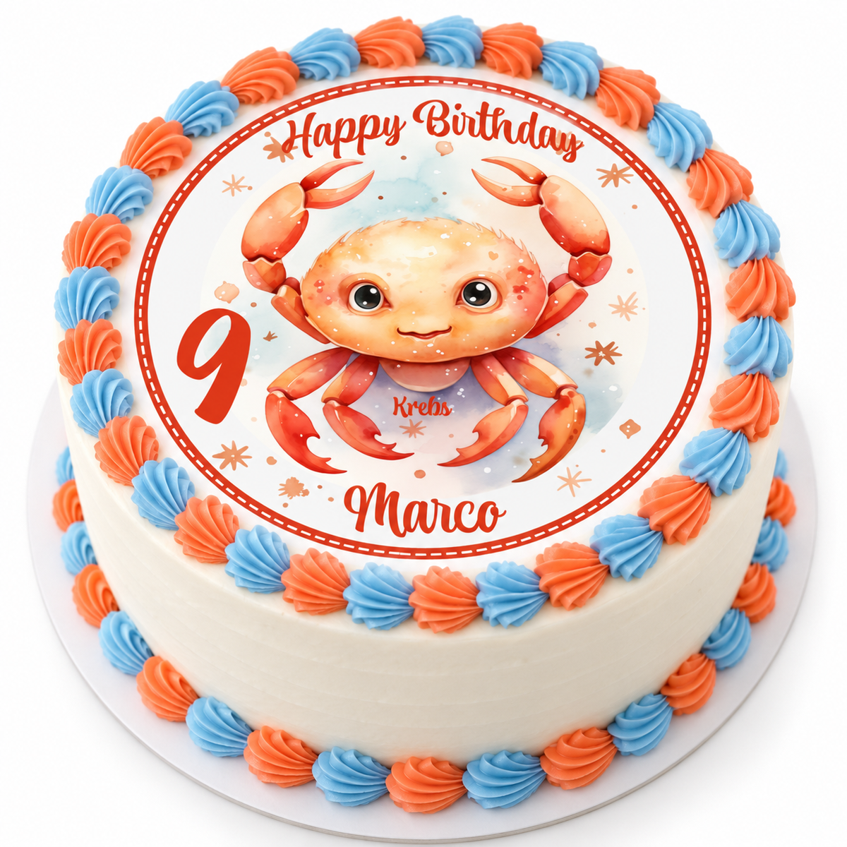 MUCKKI-PRO:b15937cc31ac3dbad6858abf46d6f43a70ae17453f7f9b203cc268249bd0836e:Tortenaufleger Geburtstag Sternzeichen Krebs 1 Name & Zahl (20cm) Fondant Papier