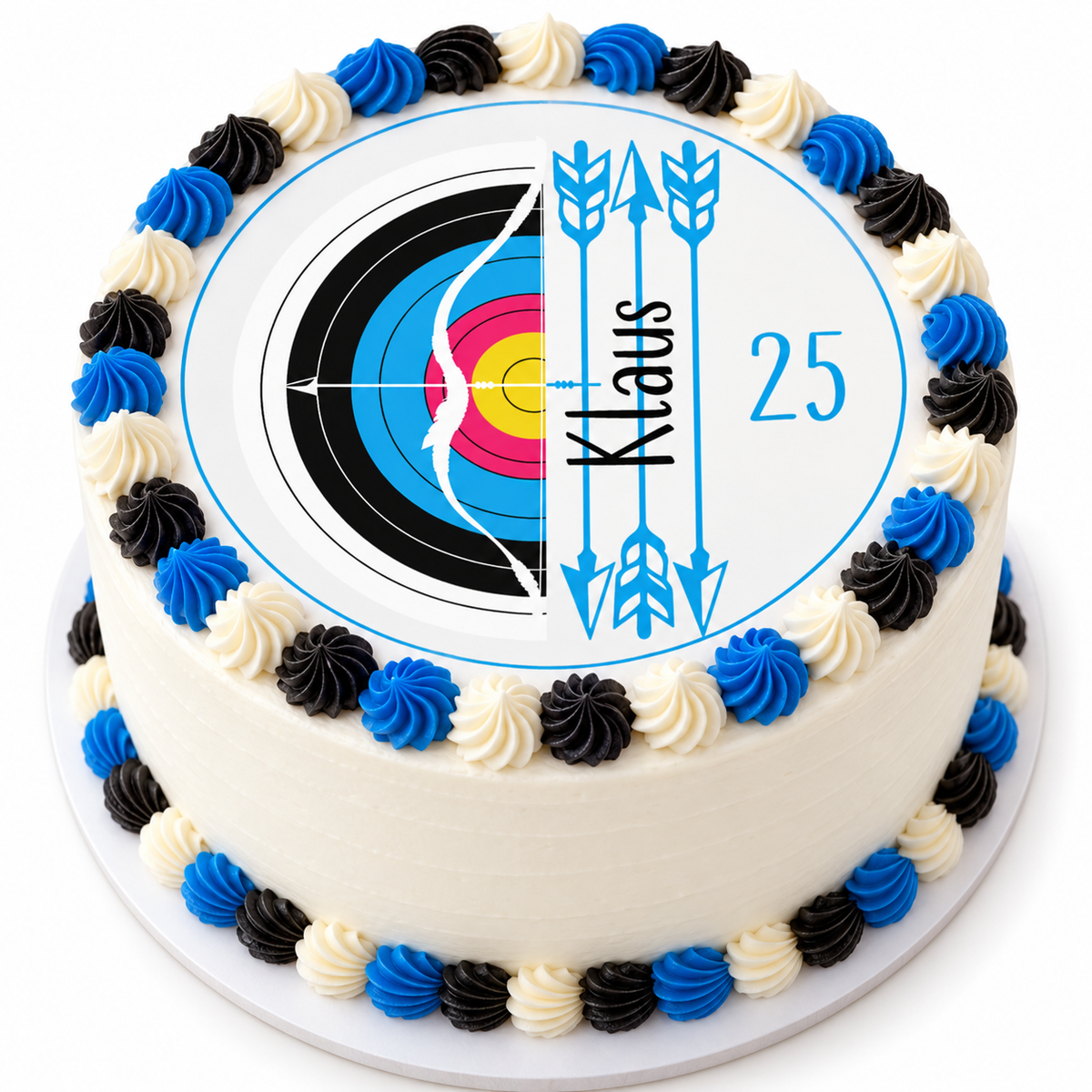 MUCKKI-PRO:82bf364e82fcb4b0d32e04a4ae17a72c0b17f76340aa924e15db2ff548eb2c71:Tortenaufleger Geburtstag Archer 5 Name & Zahl (20cm) Fondant Papier
