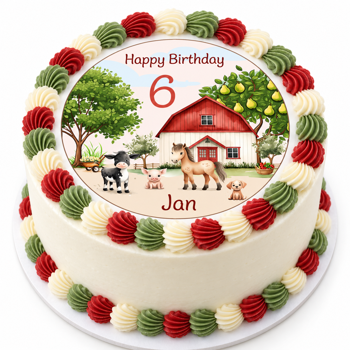 MUCKKI-PRO:657c58de54cae22b67ef2f4d20d7b4ce2ff353d4a5da6347467ef5b750154922:Tortenaufleger Geburtstag Bauernhof 3 Name & Zahl (20cm) Fondant Papier