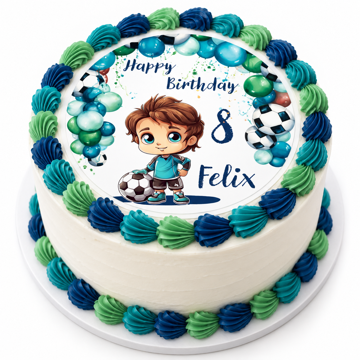 MUCKKI-PRO:7ec6586afa1906bcf6a50dfac3486bb93346f3ba3213b99e924dd38999fa95be:Tortenaufleger Geburtstag Fußball 2 Name & Zahl (20cm)