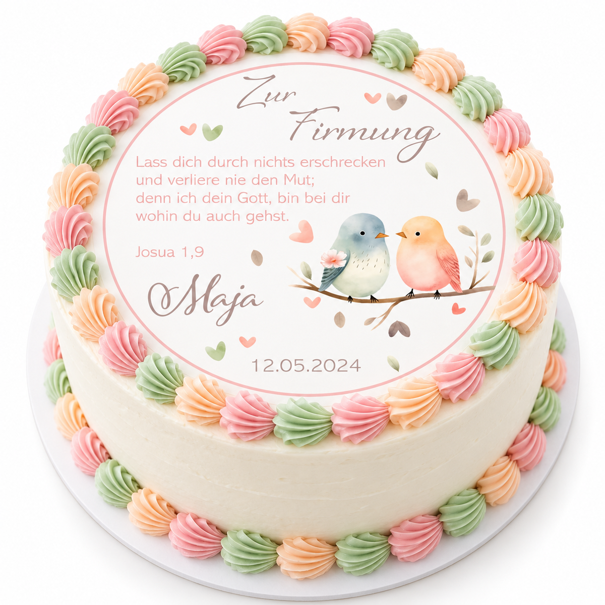 MUCKKI-PRO:b55a3ea56d991c89cd88e14d1adb1d82a8875332acfdd65266c1623ae1650143:Tortenaufleger Firmung Vögel 1 Name & Datum (20cm)