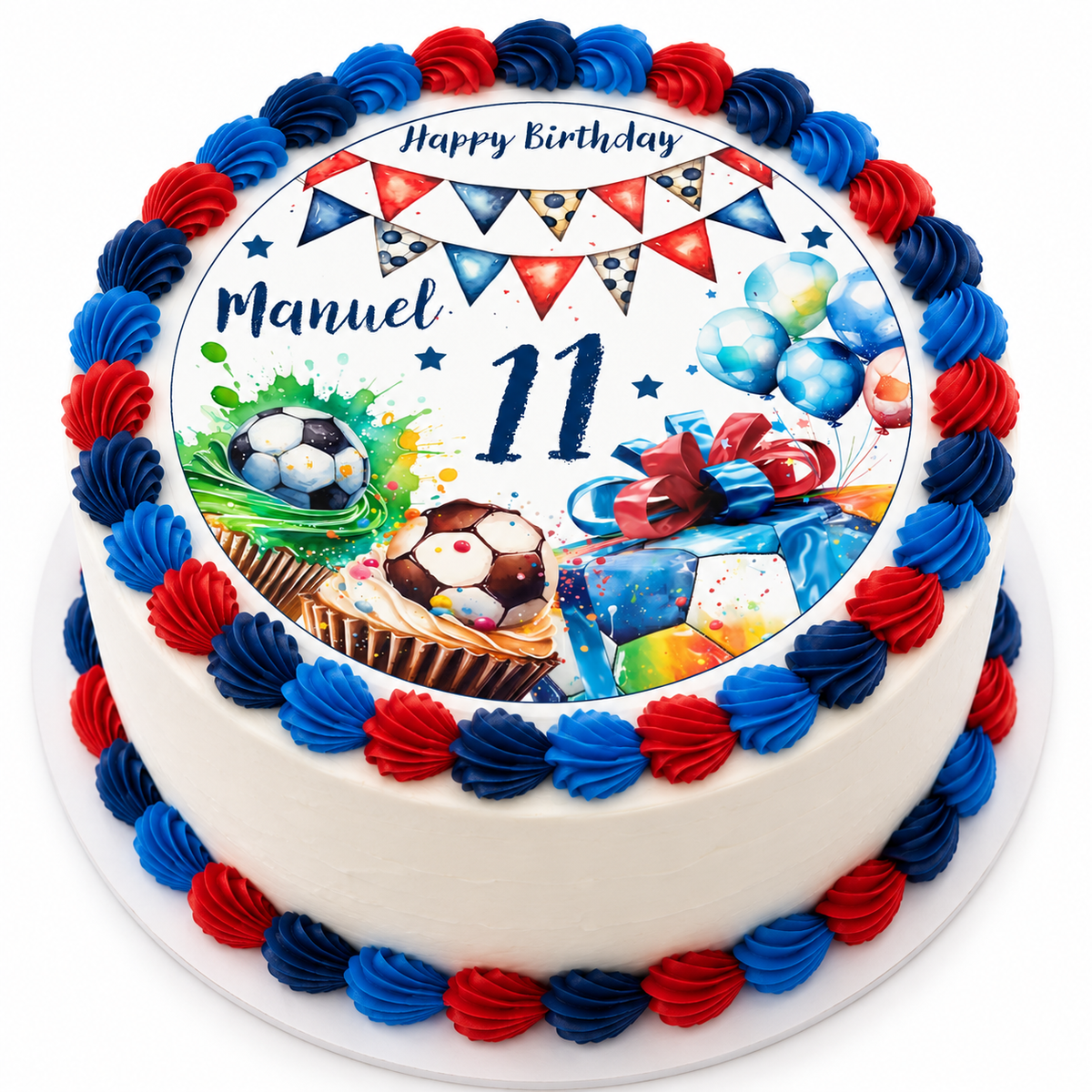 MUCKKI-PRO:6a8363495a762b5f28bf64beecfd73094dc90168a8436a33f30a2620620117f8:Tortenaufleger Geburtstag Fußball 3 Name & Zahl (20cm)