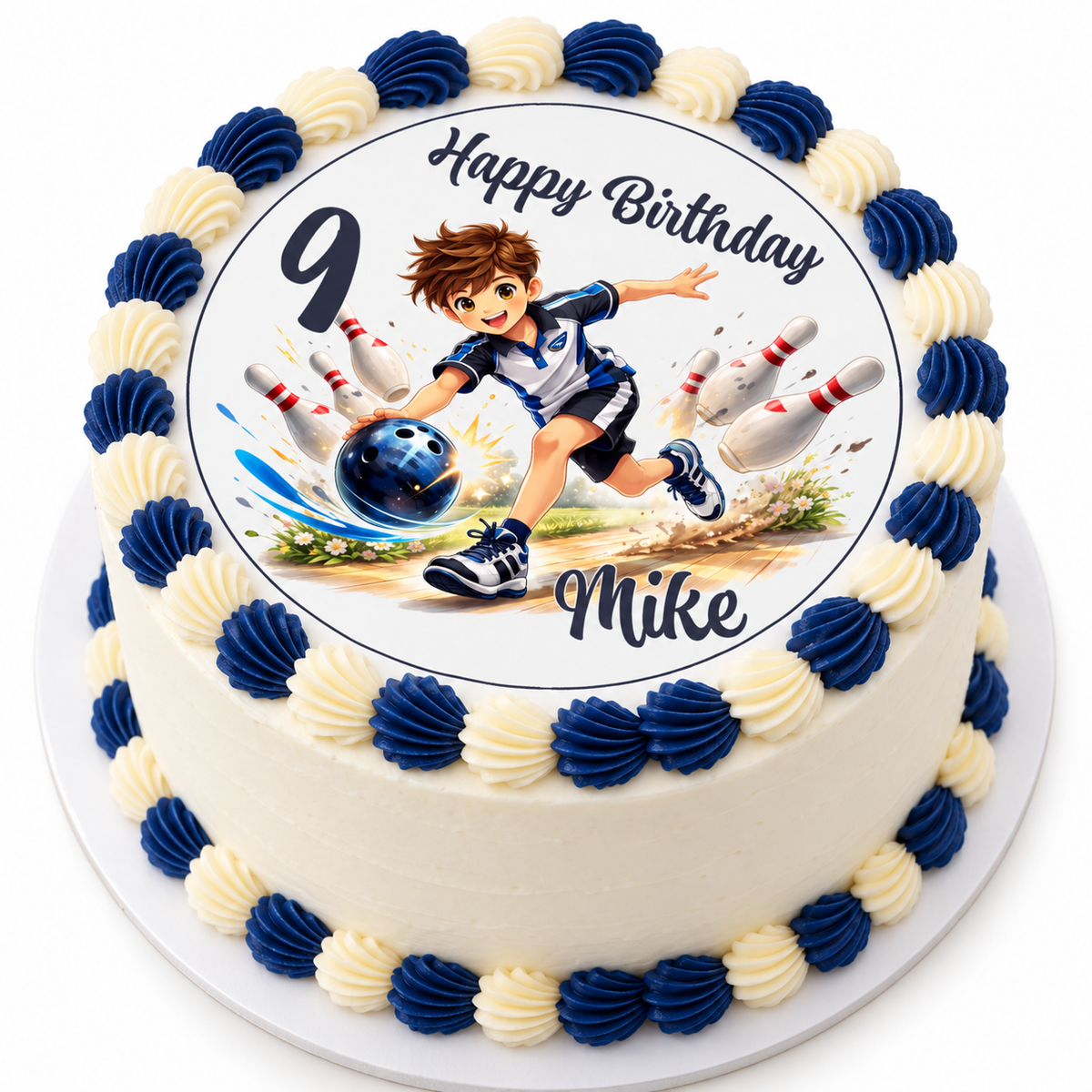 MUCKKI-PRO:3f1d08e27801706bc9e2b7f747fe4b9ee055133ea2488a2fcd090c3ec79ffe8d:Tortenaufleger Geburtstag Kegeln 1 Name & Zahl (20cm) Fondant Papier