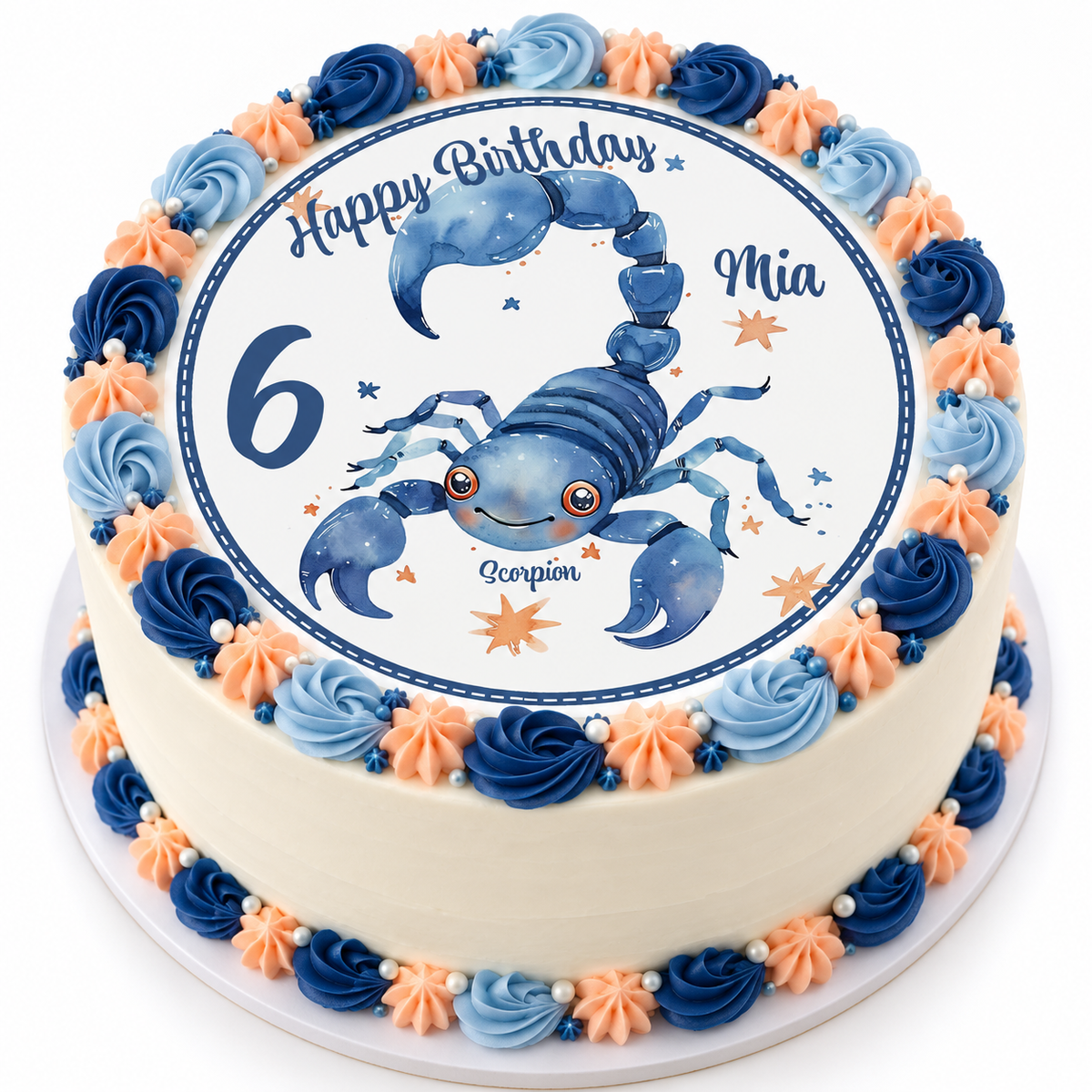 MUCKKI-PRO:68cd7705218dcdb2a5e2b107cdc62444016b90a8f2d132dceb1b81d44aaad76e:Tortenaufleger Geburtstag Sternzeichen Skorpion 1 Name & Zahl (20cm) Fondant Papier